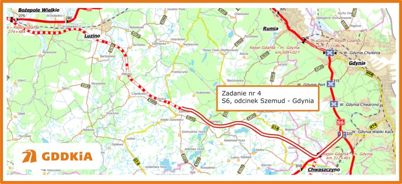 Mapa budowy odcinka S8 realizowanego do tej pory przez Salini Polska. Źródło: GDDKiA