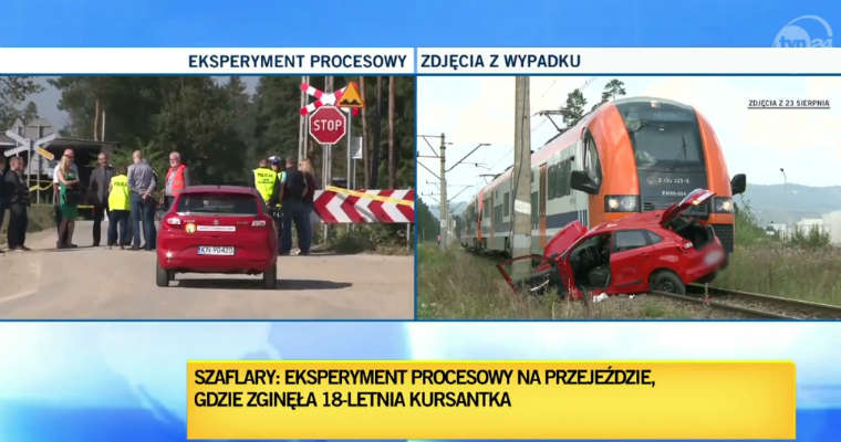 Eksperyment procesowy po wypadku podczas egzaminu na prawo jazdy w Szaflarach. Źródło: TVN24