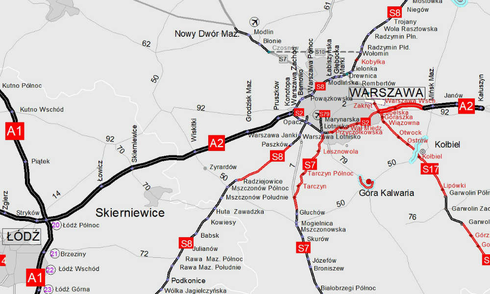 Mapa - planowana rozbudowa autostrady A2. Źródło: GDDKiA