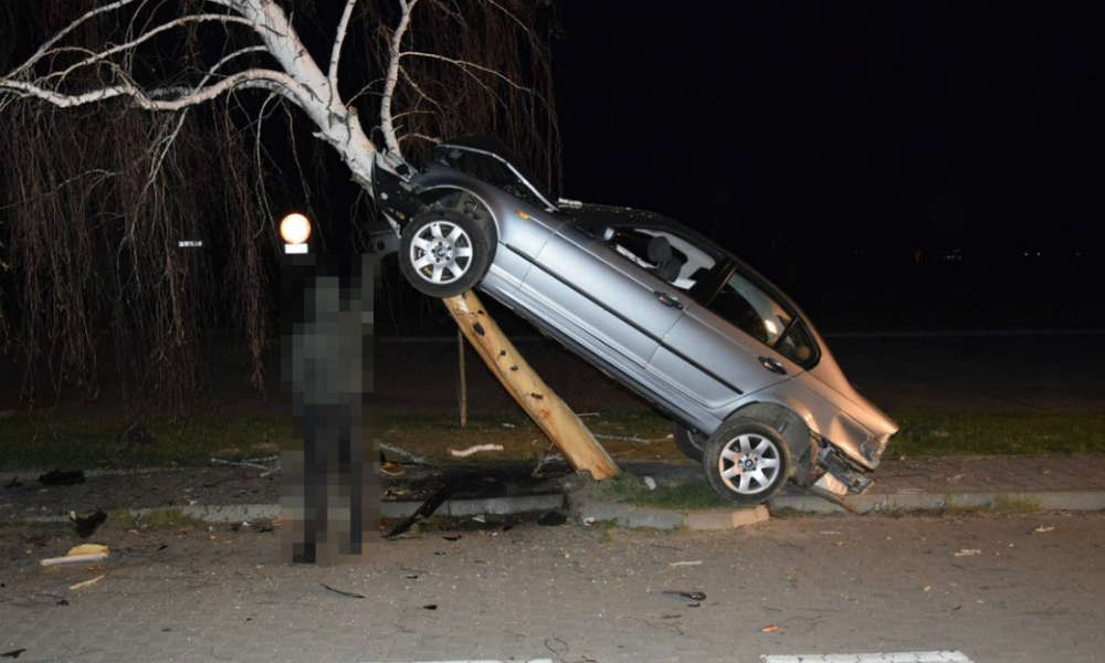 W Janowie Lubelskim kierowca BMW wjechał w drzewo. Fot. Policja