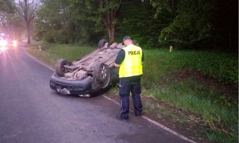 Para dachowała pod Lidzbarkiem Warmińskim, bo pijany pasażer zaciągnął ręczny hamulec Fot. Policja