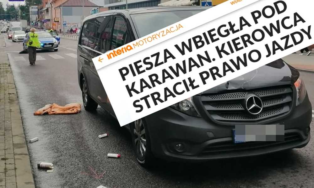 Potrącenie pieszej na przejściu w Tomaszowie Lubelskim i nagłówek portalu Interia Źródło: Policja/Interia