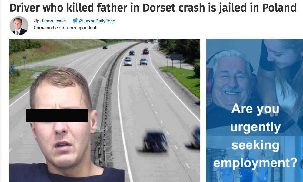 Informacja o wyroku dla polskiego kierowcy w brytyjskiej prasie. Źródło: bournemouthecho.co.uk