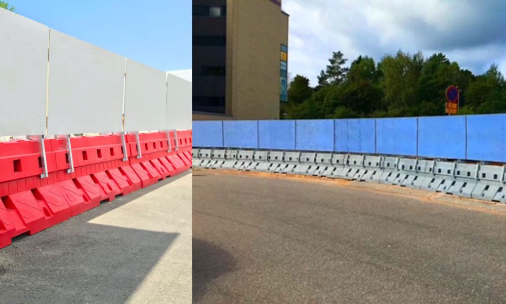 Polskie bariery betonowe Sofibox w Helsinkach (po lewej) i Turku (po prawej) w Finlandii Fot. mat. prasowe