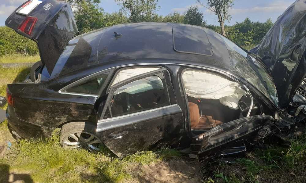 Audi, którym Dominik H. spowodował śmiertelny wypadek Fot. KP PSP Zgorzelec