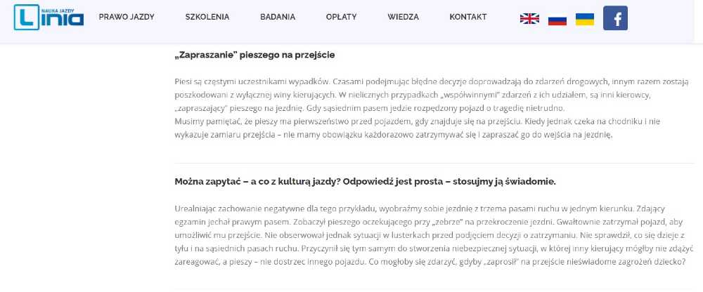 Porady dla kierowców na stronie warszawskiej szkoły jazdy Linia Źródło: liniaszkolenia.pl