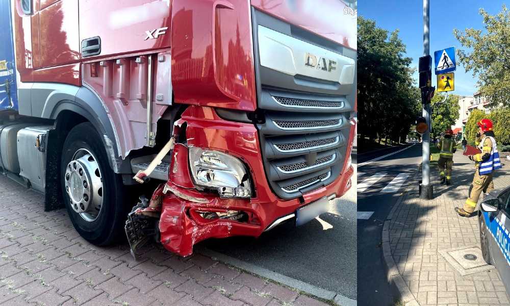 Pijany kierowca ciężarówki przerwał bariery i wpadł na chodnik przy szkole w Rudzie Śląskiej Fot. Policja