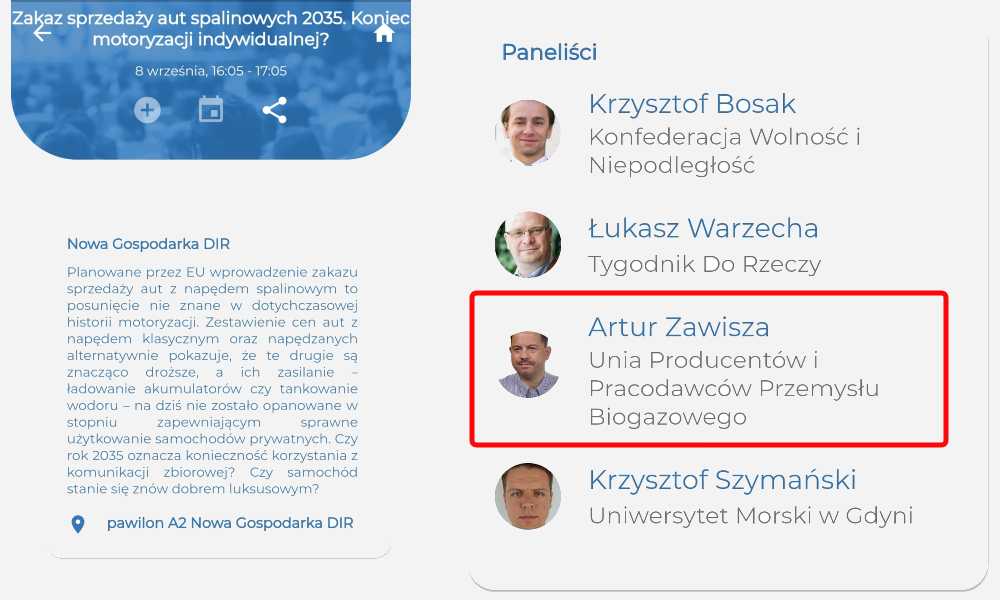 Program panelu. Wśród panelistów - Artur Zawisza, skazany przez sąd za doprowadzenie do wypadku z rowerzystką i jazdę m imo cofniętych uprawnień