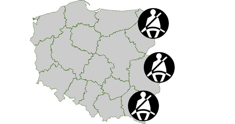 Zapinanie pasów w Polsce, mapa