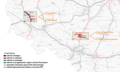 Mapa budowy odcinków A1 i S3 przez konsorcjum z liderem Salini Polska. Źródło: GDDKiA