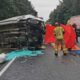 Miejsce wypadku busa i ciężarówki w Cierpicach Źródło: KM PSP Toruń