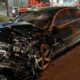 Audi A8 zniszczone po wypadku na ul. Bałtyckiej w Olsztynie. Jego 39-letni kierowca uciekł z miejsca wypadku Fot. Policja