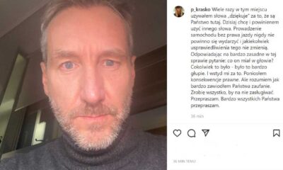 Piotr Kraśko publicznie przeprosił za to, że dopuszczał się przestępstwa jazdy samochodem mimo odebranych uprawnień Źródło: Instagram/Piotr Kraśko