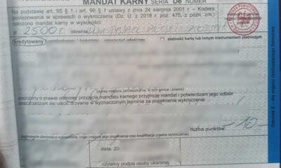 Mandat wystawiony przez policję w Zakopanem za potrącenie pieszego Fot. KPP Zakopane