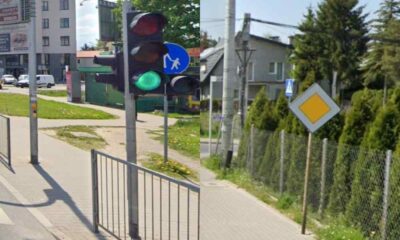 Sygnalizator zezwalający na wjazd i znak "droga z pierwszeństwem przejazdu" Źródło: Google Maps