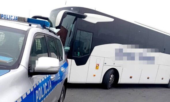 Kierowca autobusu miał zabrać dzieci na wycieczkę, ale został zatrzymany. Bo był poszukiwany do odbycia kary aresztu Fot. Policja